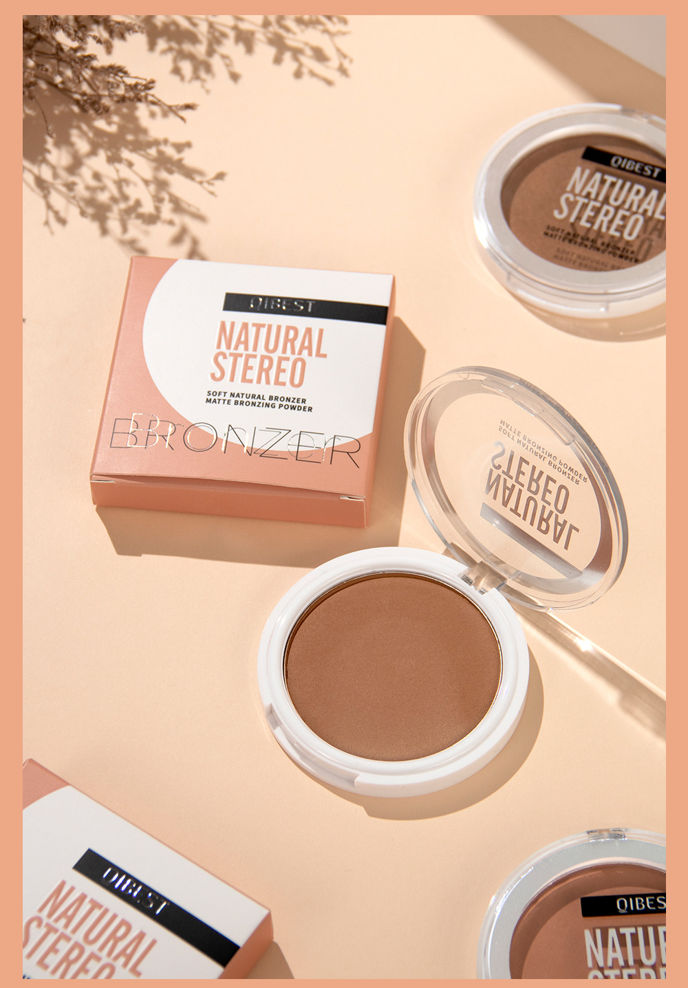 QIBEST cross-border matte contouring powder is not easy to smudge, contour contour powder, shadow and nose shadow powder, facial makeup undefined