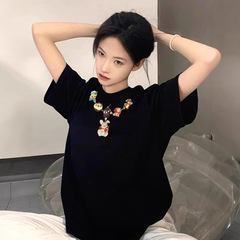 韓国系chiゆるいカジュアル半袖tシャツ女性2025夏の新型怠惰なデザイン感がある