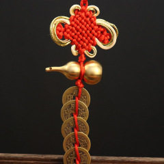 批發贈品禮品黃銅底部開蓋銅葫蘆五帝錢掛件門和門編織中國結掛件