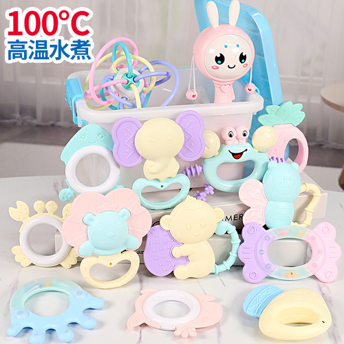 Baby toys for 3-6-12 months, boilable and chewable teether, baby 0-1 year old newborn hand-caught rattle bed bell