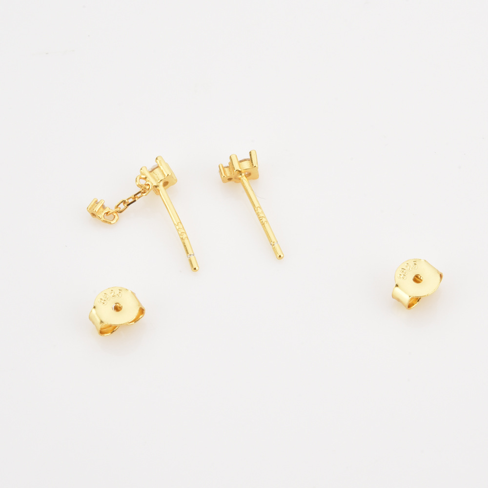 Geometric Pattern Women's Gender 1 Pair 18K Gold Plated 925 Sterling Silver Zircon Geometric Drop Earrings