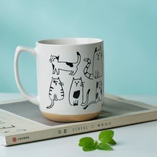 韩式长尾巴猫咪容量陶瓷杯创意带勺马克杯早餐杯水杯子咖啡杯