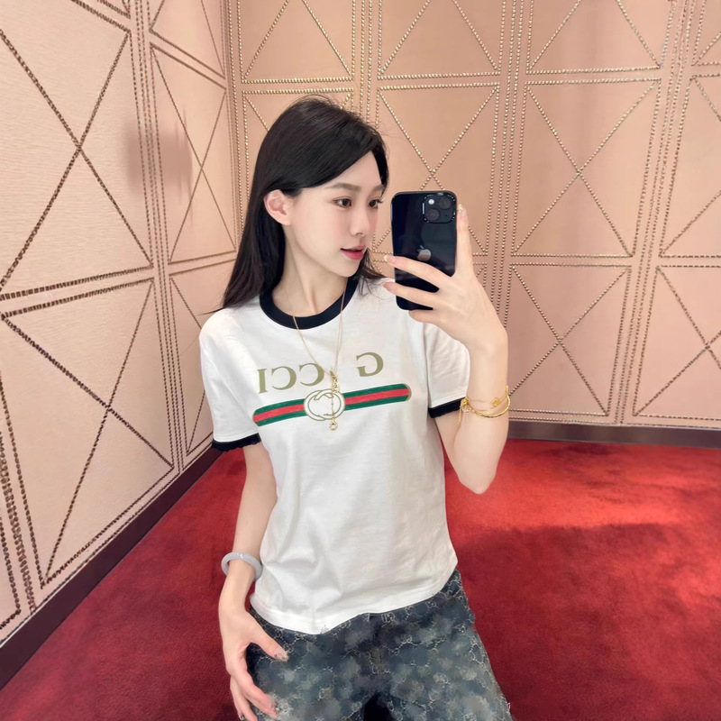 Nanyou High-End g Brand Early Spring New Letter Print Short-Sleeve T-Shirt for Women, Classic Retro Loose Top, Casual and Versatile