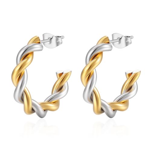Eurasian cross-border twisted steel earring, luxury style, women's trend, gold C-shaped ear hoop, titanium steel ear accessory
