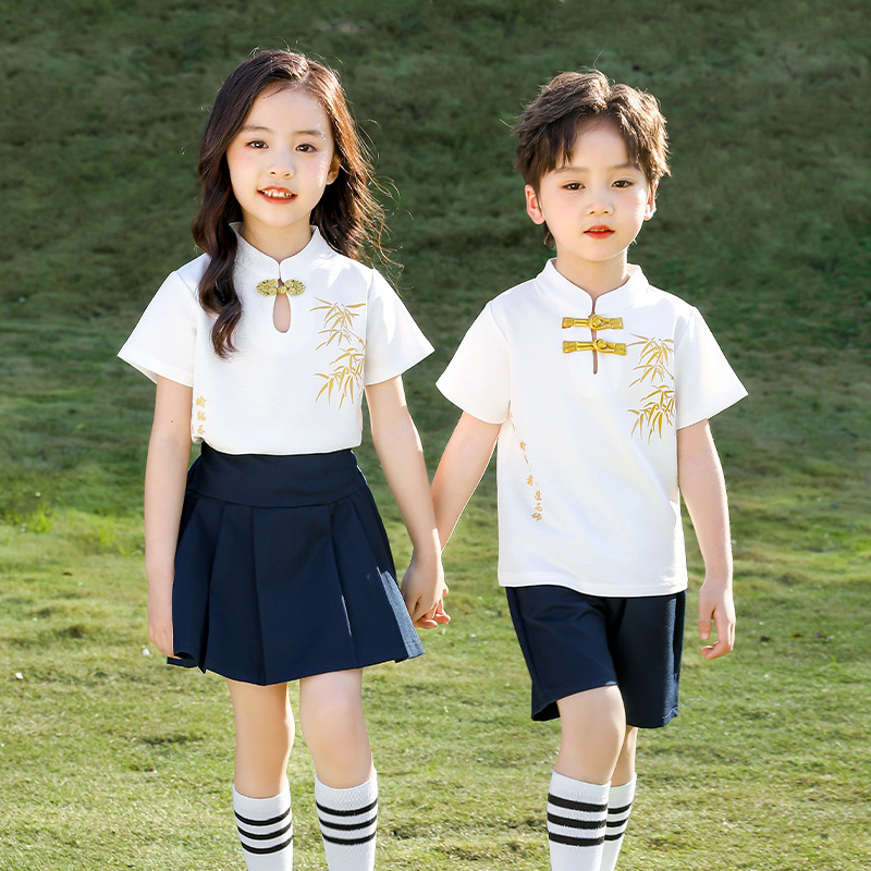 Summer school uniform set for kindergarteners, primary school students, class uniform, Chinese style, June 1st children's recitation performance uniform, wholesale