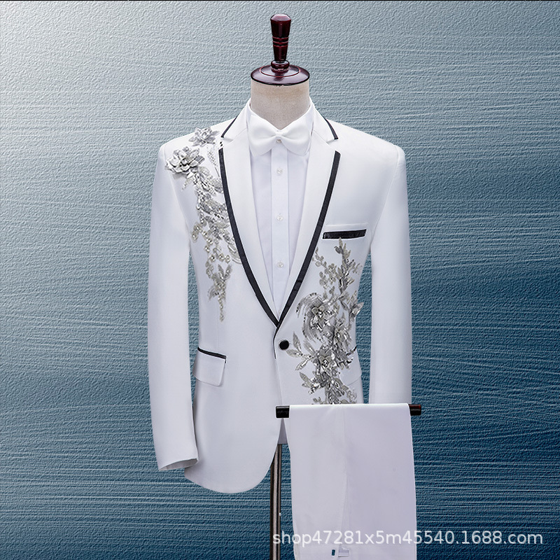 White suit jacket male singer host men's clothing suit wedding suit stage costume choir costume