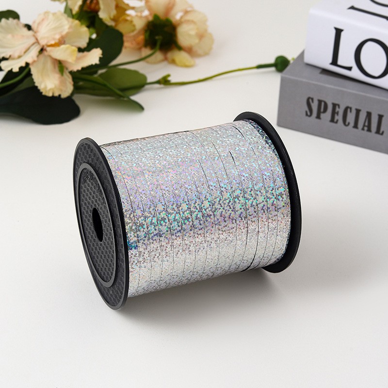 250 yardas de cinta de película arcoíris con revestimiento láser para pancartas de fiestas de cumpleaños, decoración de salones de boda, y varias longitudes disponibles.