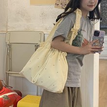 小清晰文艺帆布包女2025新款韩版褶皱托特包时尚百搭大容量单肩包