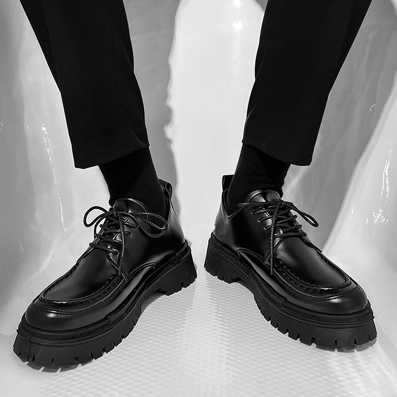 Zapatos de cuero de otoño para hombres Casual Derby vestido de negocios de alto nivel cabeza grande boda novio pies anchos peluqueros estilo de Hong Kong
