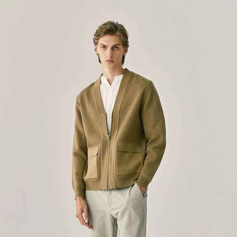 Yuppie Gentleman High Count Light Design Повседневный кардиган из австралийской шерсти, можно стирать в машине, с v-образным вырезом и молнией, вязаная свободная куртка
