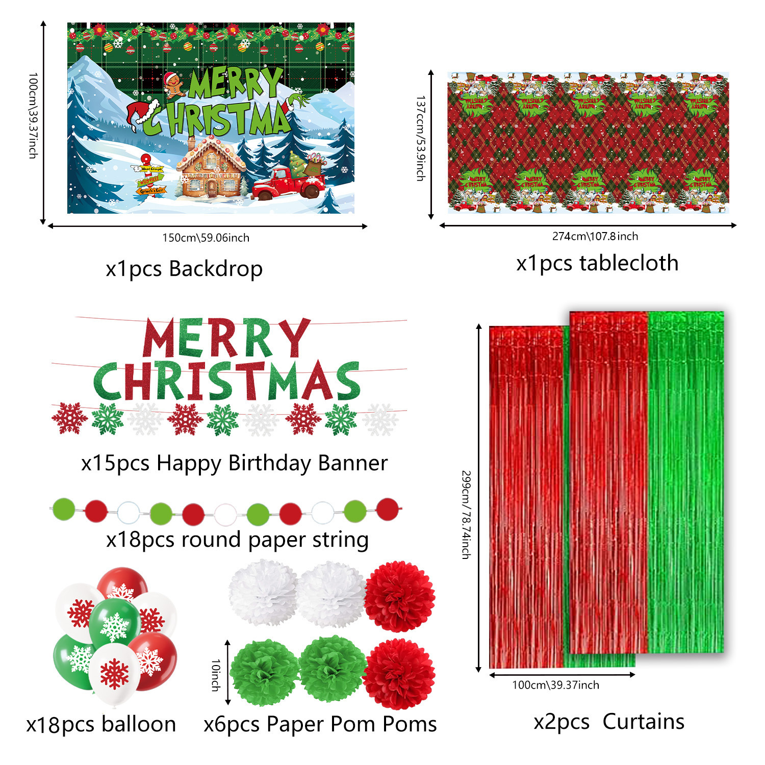 Nuevo tema transfronterizo de Navidad Grinch cubiertos de fiesta de cumpleaños bandeja de papel desechable toallas de mesa decoración banner