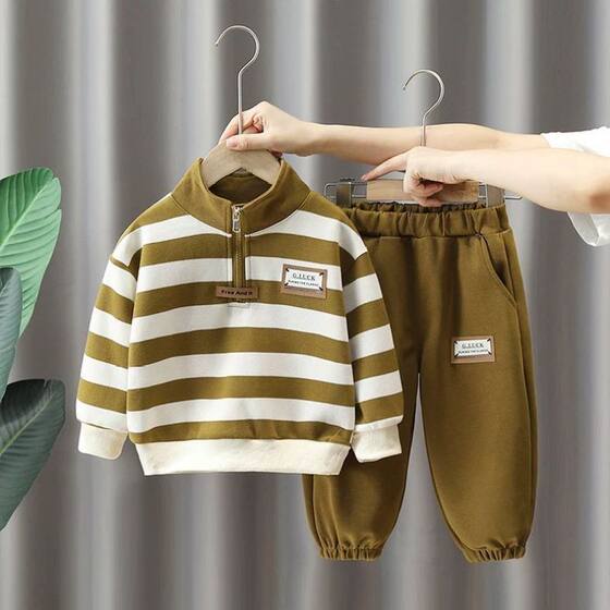Boys' Spring and Autumn suit Western Style 2025 New Children's Sweatshirt Fashionable Handsome Striped Spring Two-piece Fashionable