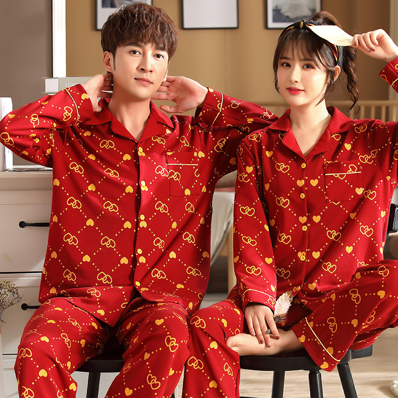 (2개) 새로운 스타일 웨딩 커플 파자마 신혼복 봄과 가을 스타일 밝은 빨간색 조디악 년 남성과 여성 가을과 겨울 스타일 홈 의류