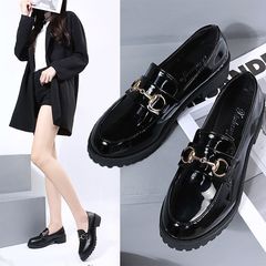 樂福鞋女2023新款英倫風黑色小皮鞋配飾淺口百搭休閒潮流單鞋女