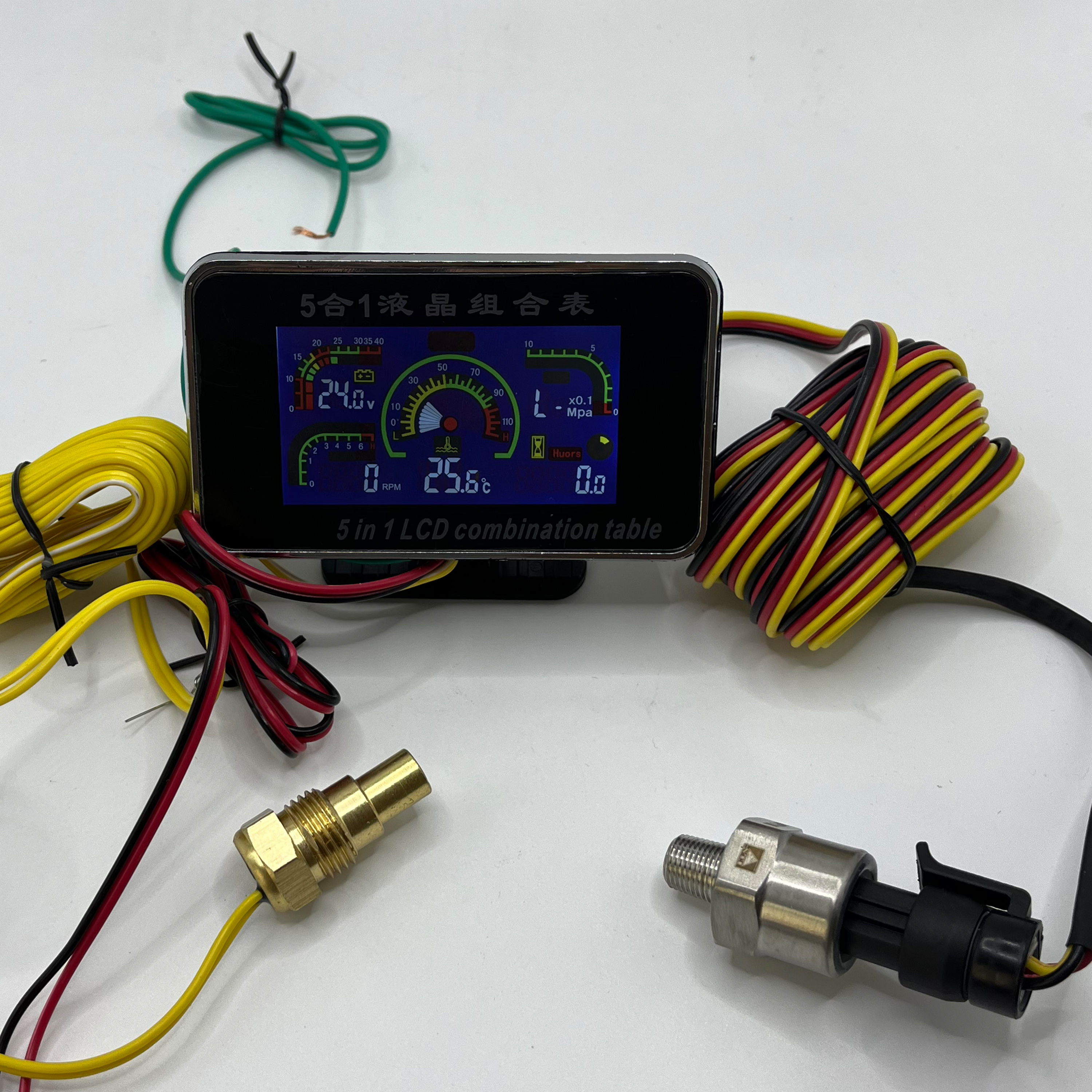 Excavator, forklift, harvester, truck, car LCD water temperature gauge, universal voltage, oil pressure, timer, tachometer, five-in-one