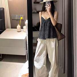 法式V领百搭修身显瘦上衣气质波点细肩带吊带背心女装夏季纯欲风