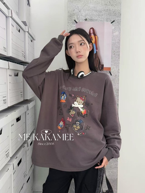 ME KAKAMEE十三行秋季美式喷画趣味卡通圈圈大版宽松卫衣女 8917|undefined