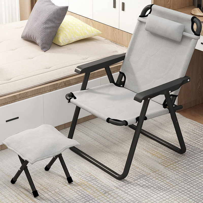 Silla reclinable para el almuerzo Silla plegable Sentado cómodo y sedentario Silla de ocio con balcón de verano Silla perezosa portátil de oficina Puede acostarse y dormir