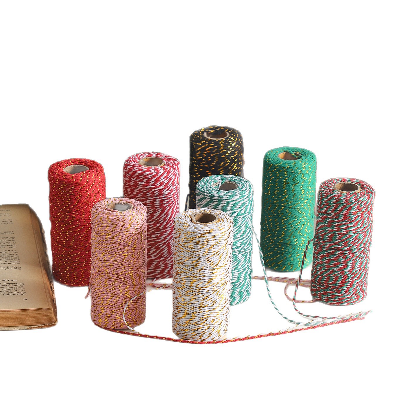 Cuerdas de algodón de dos colores de siete colores de navidad, cuerdas de regalo de embalaje de flores, flores de embalaje de regalos, florista DIY hecha a mano