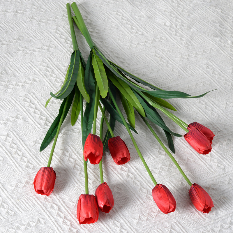 3頭鬱金香仿真花束 婚慶家居客廳裝飾花絹布人造假花拍攝道具批發