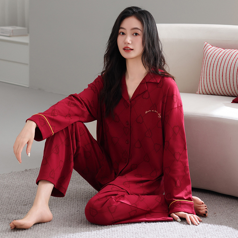 Pajamas for Women Spring and Autum Pure Cotton Long-Sleeved Autum Red Animal Year Large Size 2025 New Cotton Home Wear Set Pajamas for Women Spring and Autum Pure Cotton Long-Sleeved Autum Red Animal Year Large Size 2025 New Cotton Home Wear Set