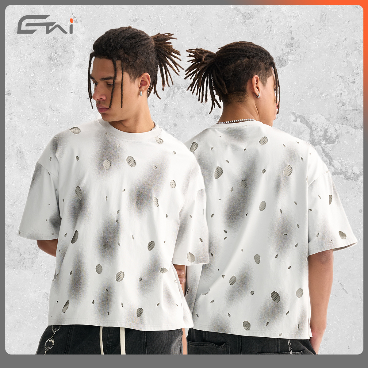 ETAI Hombre| Falso de alta calidad dos piezas agujeros viejas camisetas masculinas mallas sueltas transpirables de doble capa para hombres mangas cortas image 3
