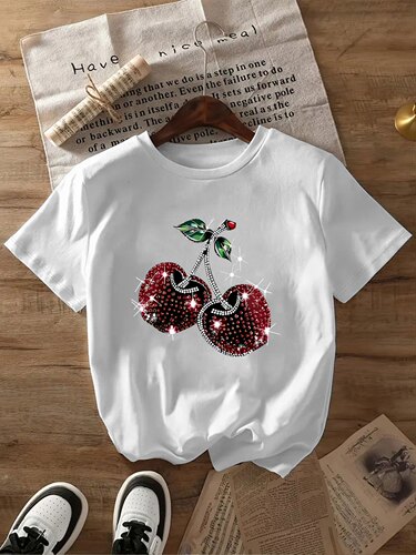 Cherry Printed Casual T Shirts Cross-border Dropshipping