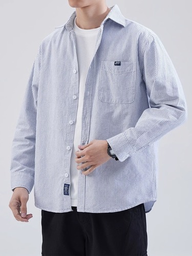 Japanese-style city boy striped shirt for men, suitable for spring and autumn, high-end casual blazer-style jacket and top
