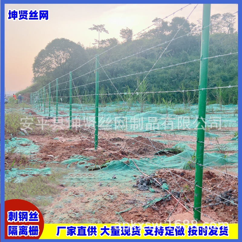 蒺藜丝围栏 F-Bw-C刺钢丝隔离栅 双股镀锌包塑刺绳防护栏立柱厂家