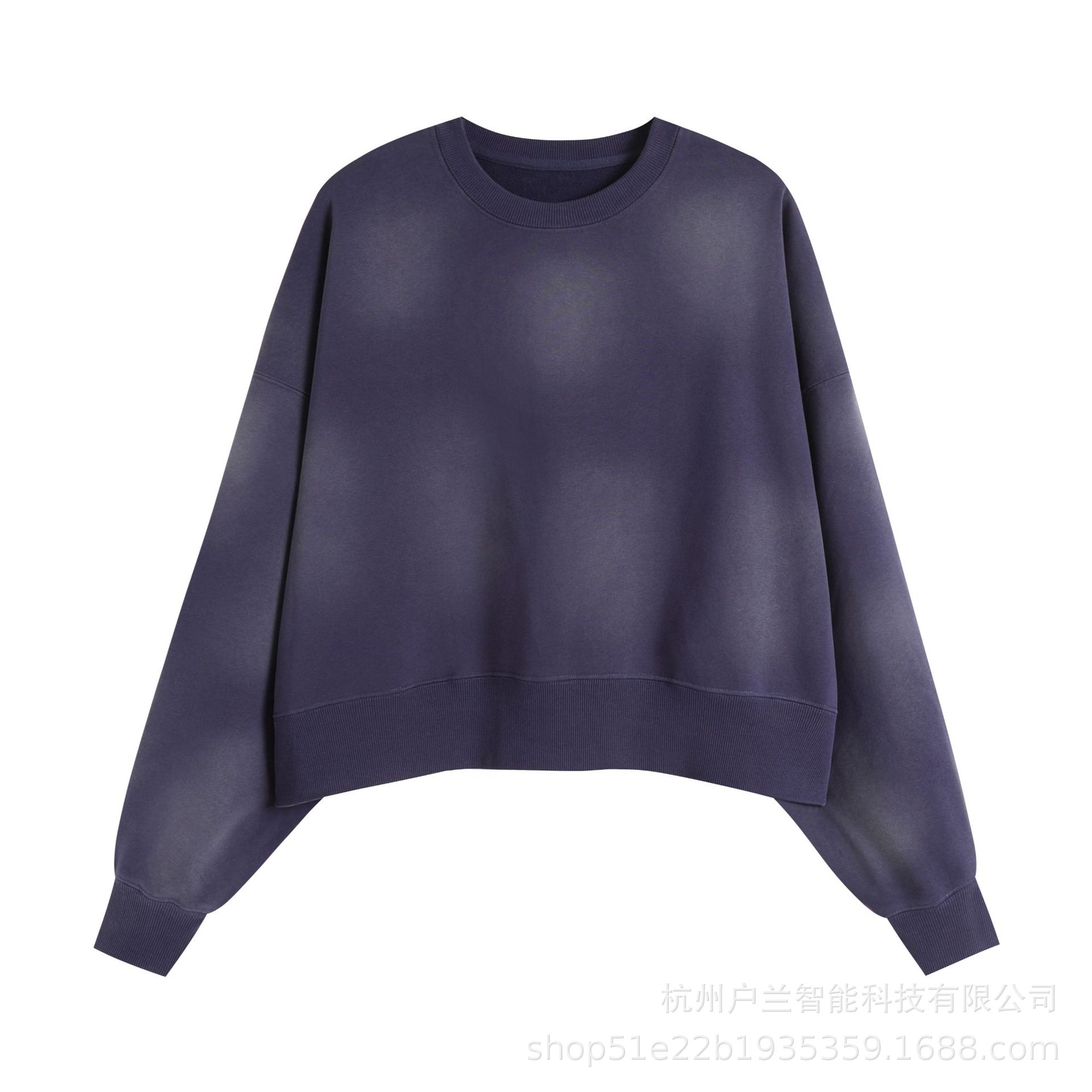 Women's 400g brushed gradient spray round neck navy blue