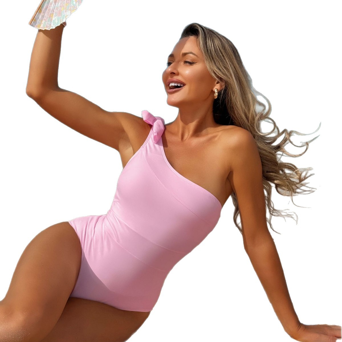 Comercio exterior europeo y americano nuevo sexy traje de baño de color sólido de una pieza traje de baño de hombro para mujer bikini transfronterizo de Amazon