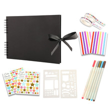 亚马逊手帐套装A4相册蝴蝶结线圈diy创意涂鸦黑卡内页纪念册