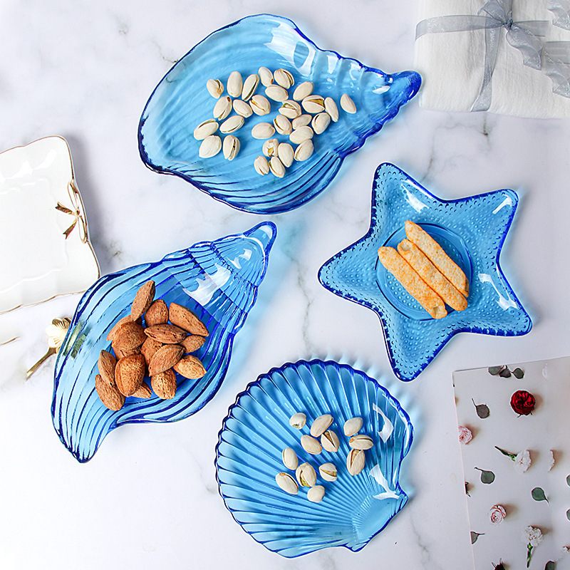 Nordic Style ins Style Gold Drawing Ocean Style Set Glass Tableware Cute Personality Creative Fruit Plate Sweet Plate Decorative Plate