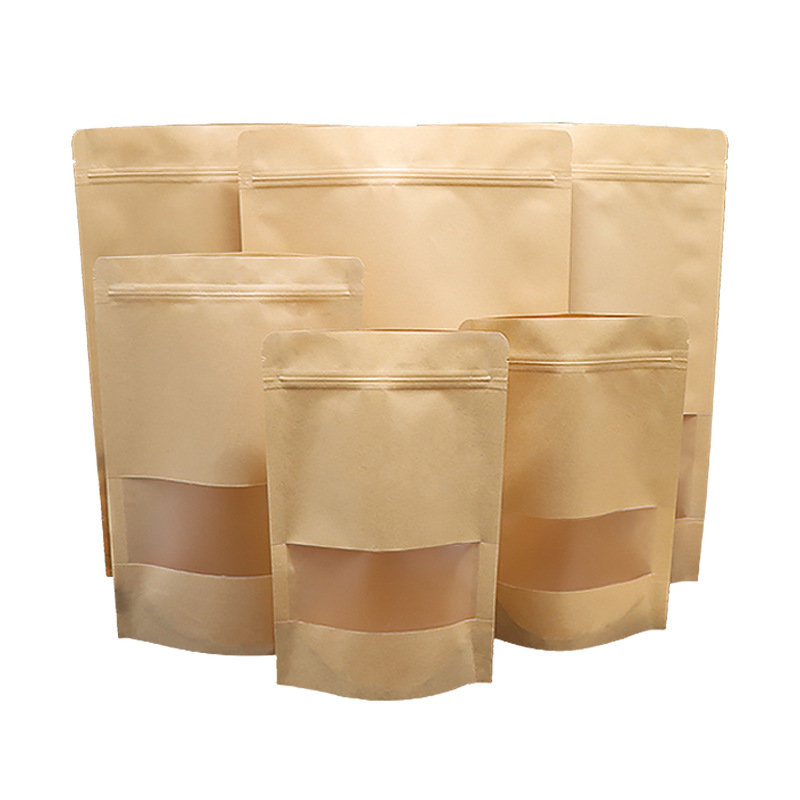 Bolsa autoadhesiva de papel kraft engrosada ventana esmerilada bolsa de autosellado bolsa de envasado de alimentos de té de nuez bolsa de papel kraft al por mayor