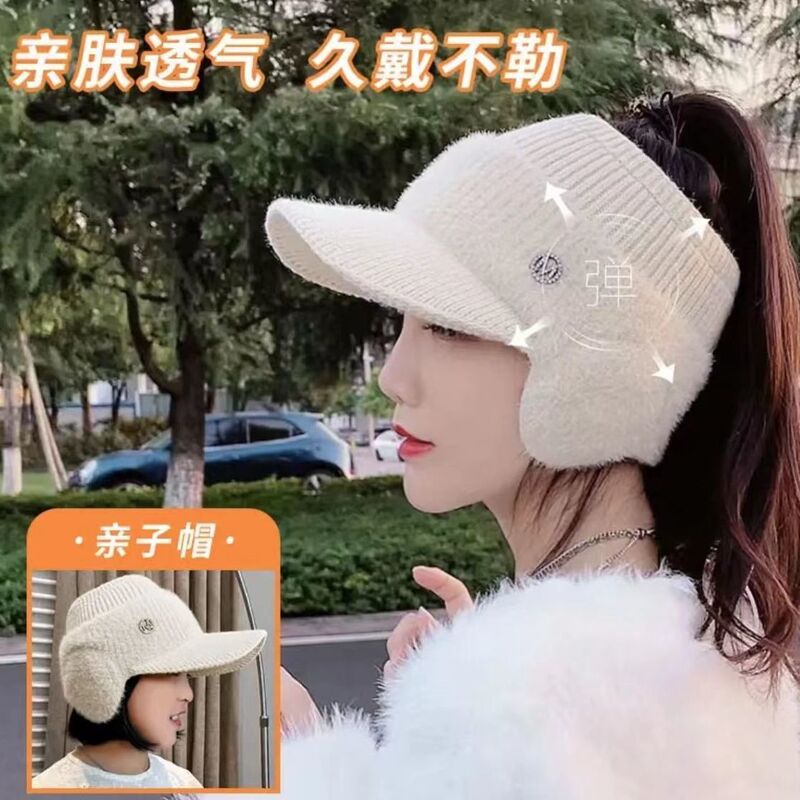 Fleece-Lined Open-Top Hat for Ponytail Cycling, Ear-Protecting, Warm Knit Hat, Versatile Thickened Face-Slimming Small Hat