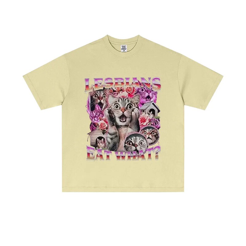 Lesbian Women Eat What Cat Lovers Eat, Funny Emoji T-Shirt, Men's and Women's Clothing, Fashionable Casual Summer T-Shirt