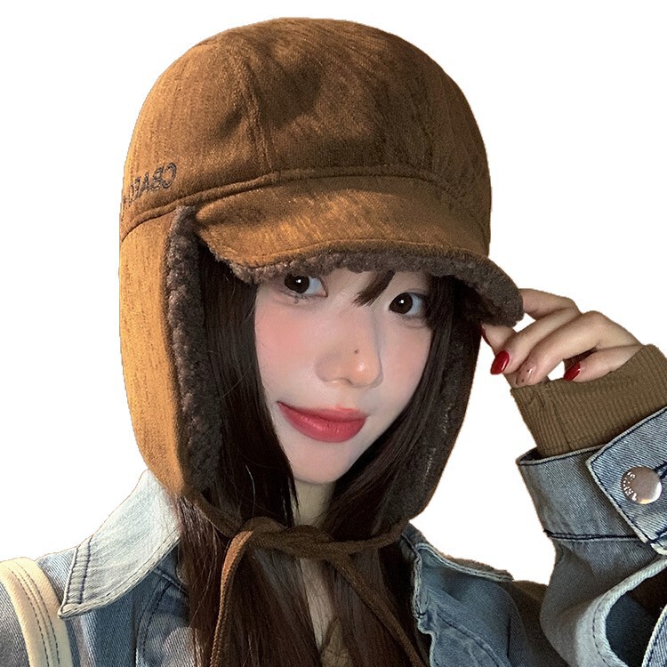 日系甜美百搭灯芯绒雷锋帽秋冬户外出行护耳帽防风复古保暖帽子女|undefined