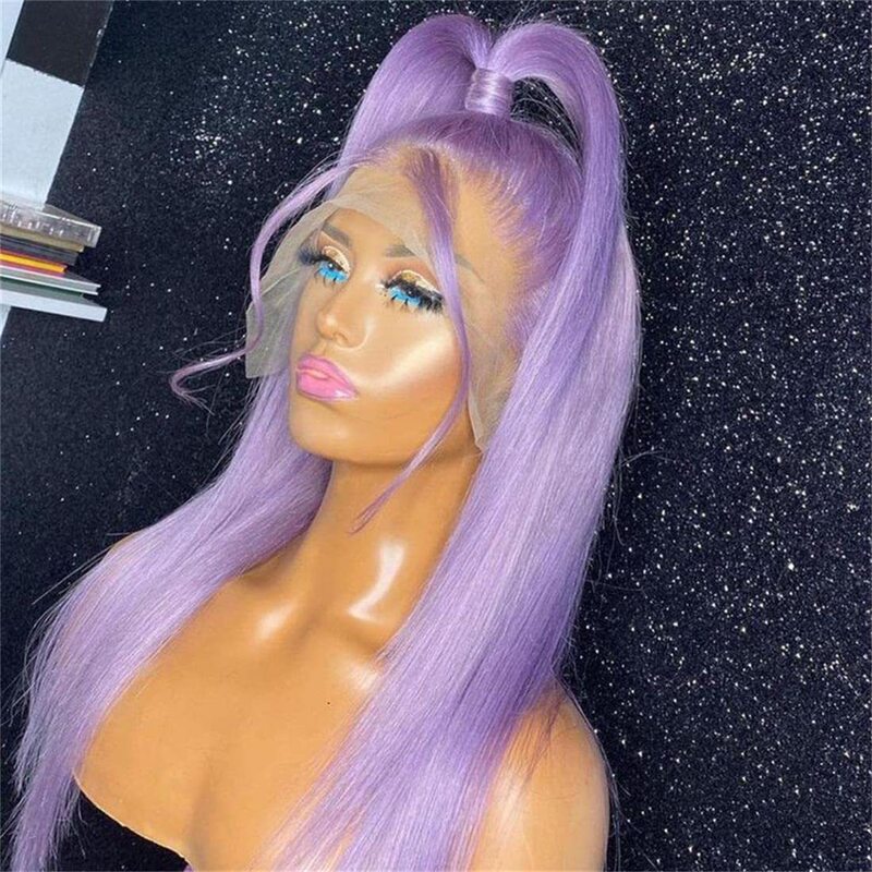 Temu Hot-Selling Lace Front Hand-Crocheted Wig in Light Purple Matte High-Temperature Fiber, Long Straight Cosplay Wig, One-Piece Drop Shipping