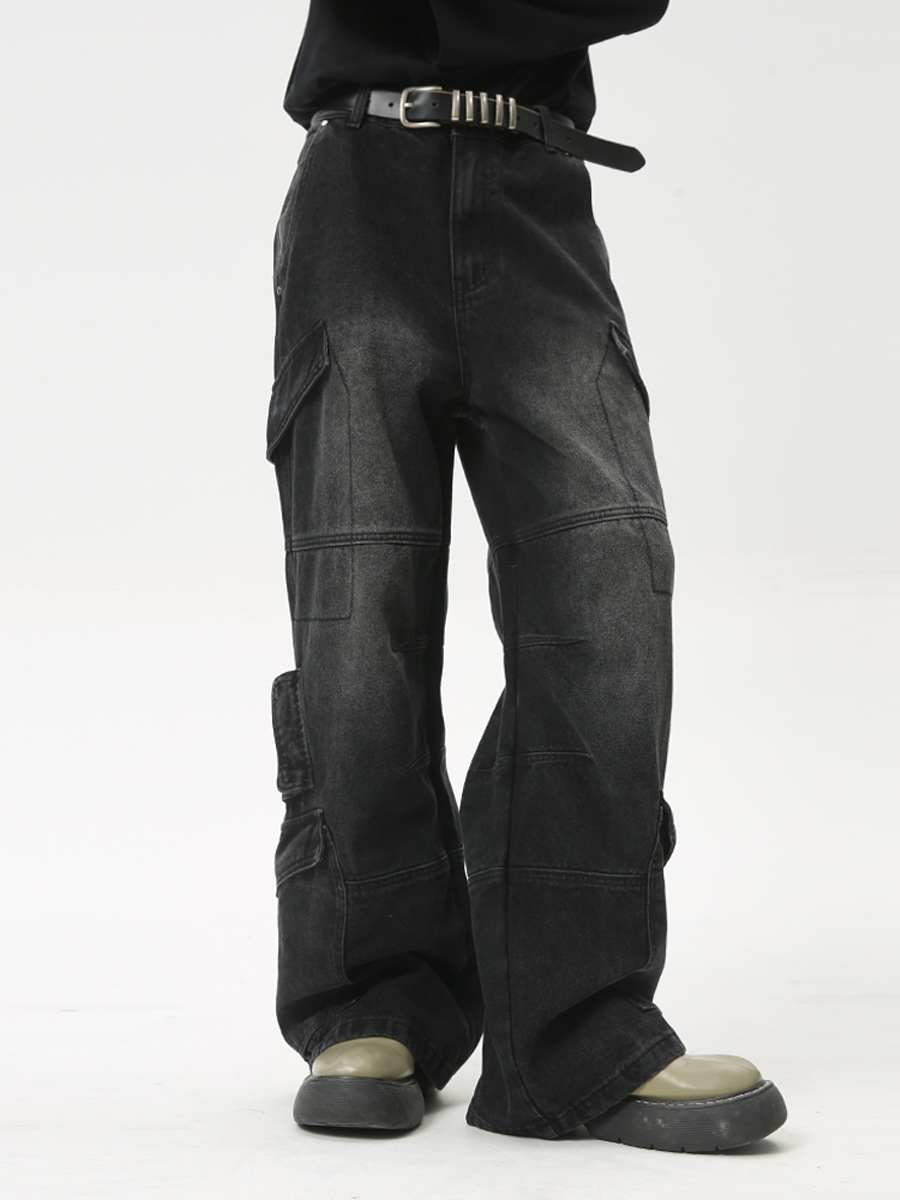 MTLCLOTHES para hombre | 2024 verano nuevo producto American Heavy Industries deconstruido multibolsillos pantalones vaqueros de trabajo de pierna ancha