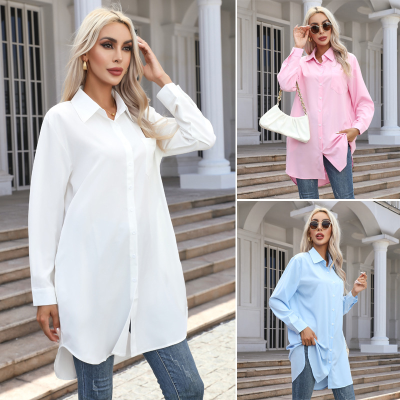 2025 cross-border European and American women's autumn collection: new long-sleeved, solid-color, casual, and elegant shirts for women, available on Amazon