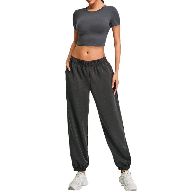 Cross-border nueva sensación de desnudez para correr fitness trajes femeninos delgados mangas cortas camisetas de yoga blusas deportivas modales