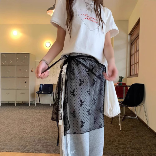 Ready-to-wear Korean Dongdaemun vintage-style fashionable sweet outerwear lace transparent mesh mid-length skirt