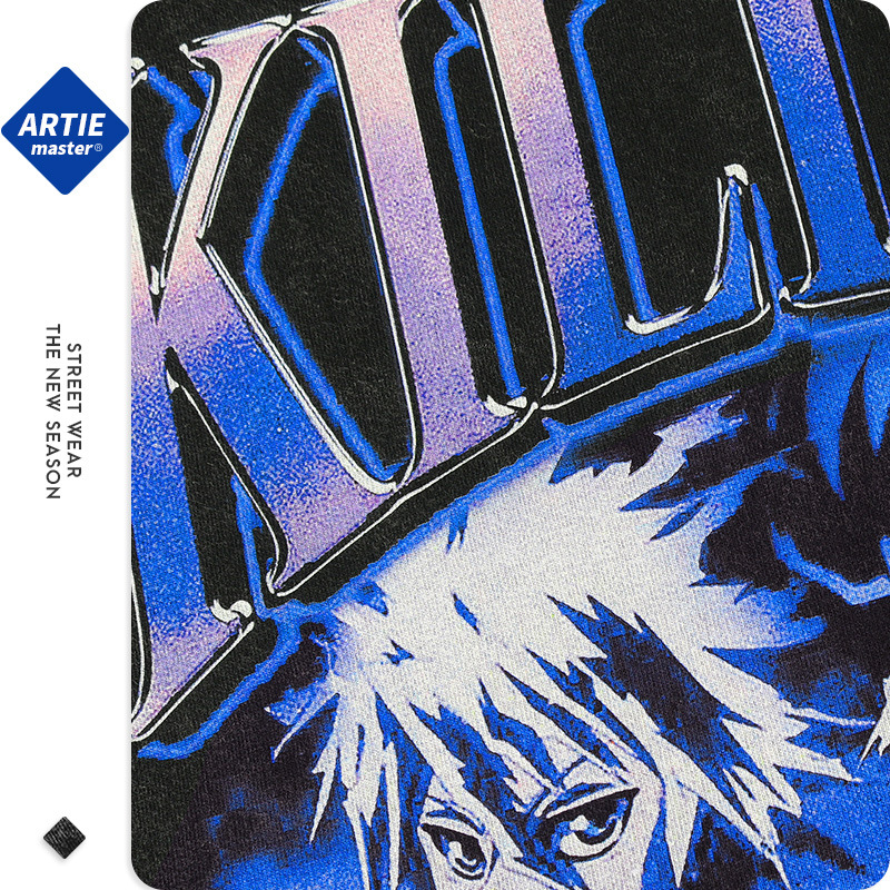 ARTIE ropa de Hombre | dibujos animados de la calle europea y americana Retro lavado hombres de moda de manga corta lavado pesado camiseta de los hombres viejos