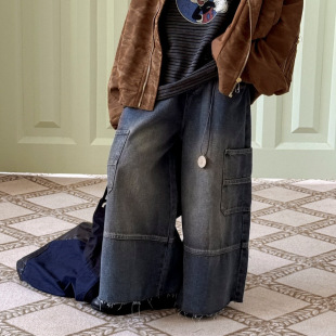 Cheese and Meow Children's Clothing Boys Jeans 2025 Autumn New Stitched Overalls Children's Trendy Cool Pants Trendy Children