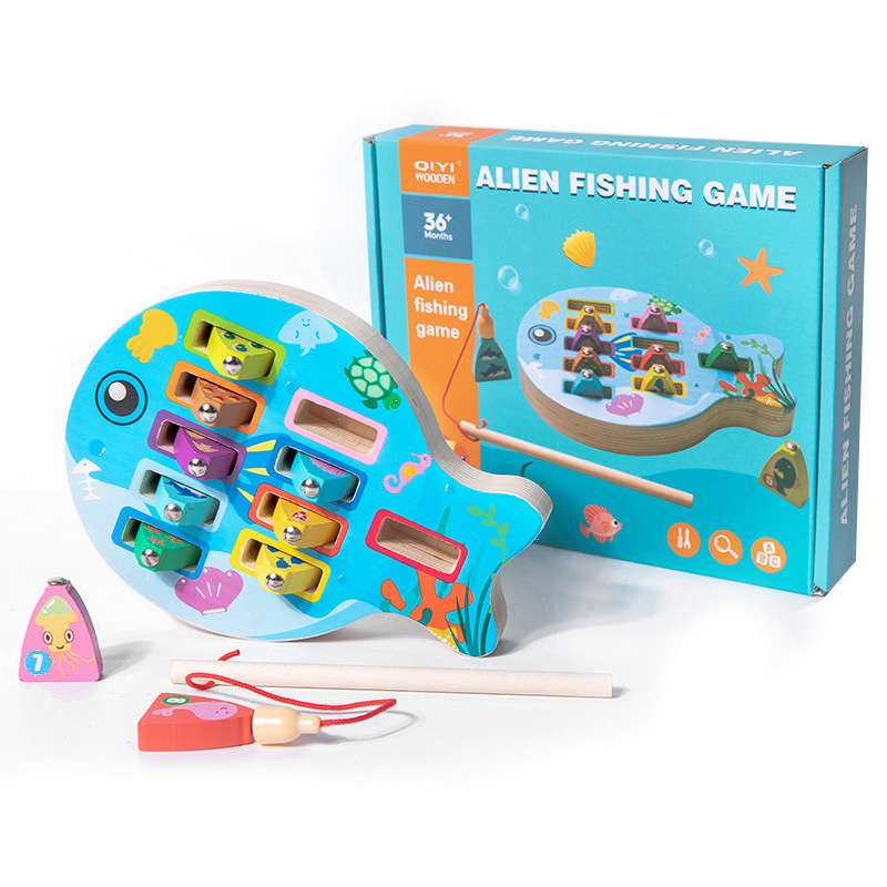 Educación temprana multifuncional para niños de madera, pesca magnética, forma de captura de insectos, coordinación mano-ojo, combinación de juguetes educativos cognitivos