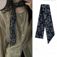 花朵丝巾~复古花朵窄版丝巾飘带领巾百搭服饰配件丝带发饰脖饰女
