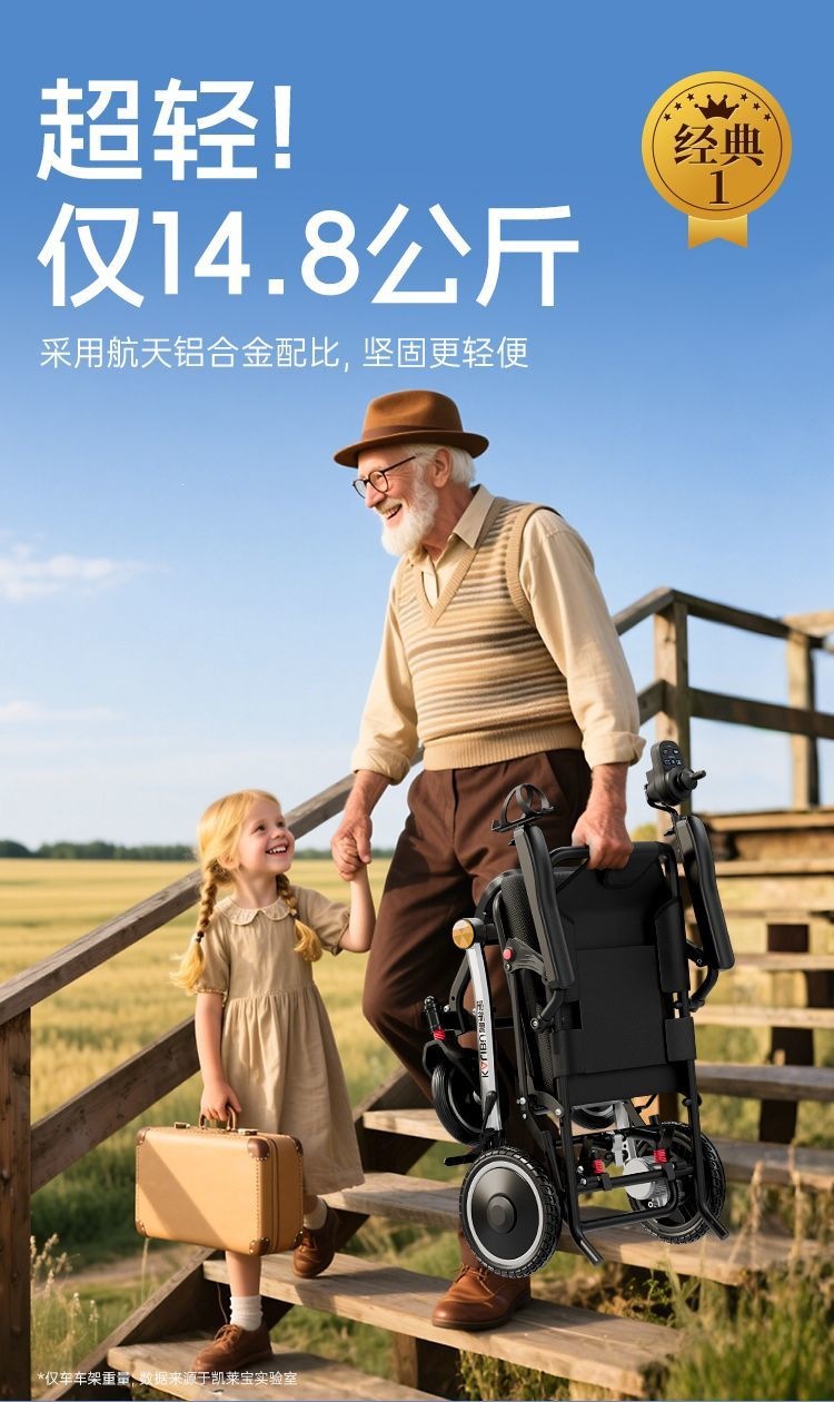 Lightweight, intelligent, fully automatic folding electric wheelchair for disabled elderly, universal portable travel mobility aid