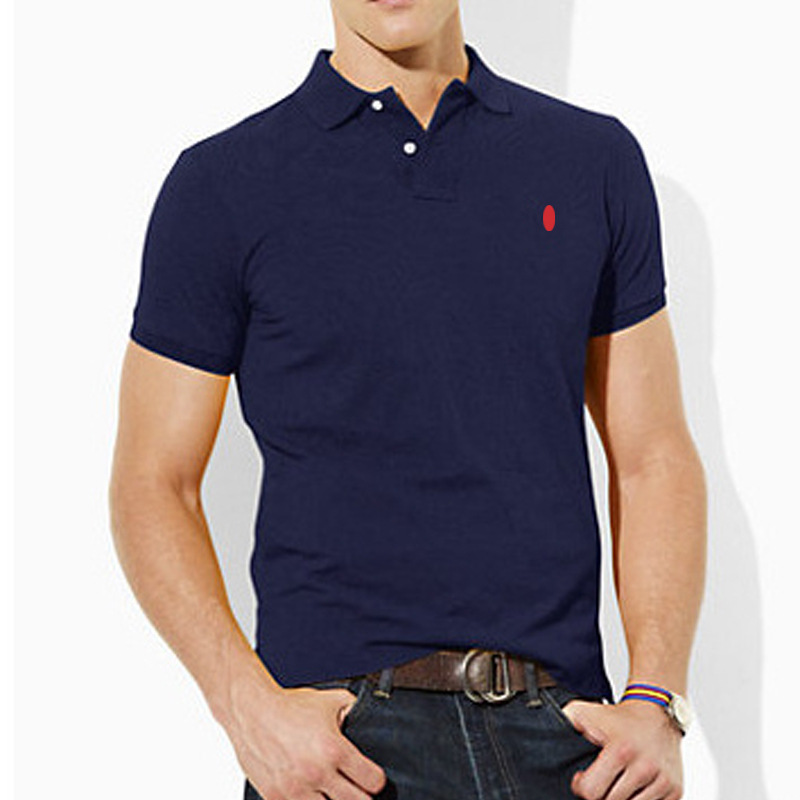Cross-Border Polo Shirt Basic Summer Men's Lapel Embroidered Pony Logo Pure Color Cotton Large Size Loose Short-Sleeved T-Shirt