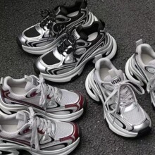 欧洲站银色厚底增高老爹鞋女2024年新款透气休闲时尚百搭运动鞋