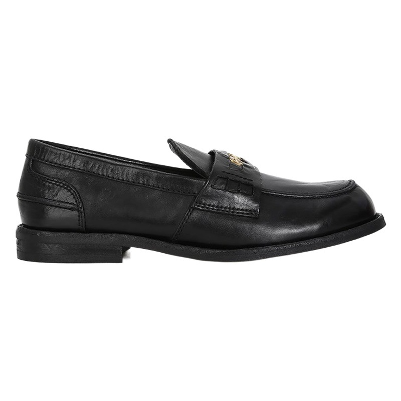 In Stock, Ships Instantly! French Retro British Style Round-Toe Distressed Leather Loafers with Small Gold Coins, Chunky Heels, and Thick Soles for Women